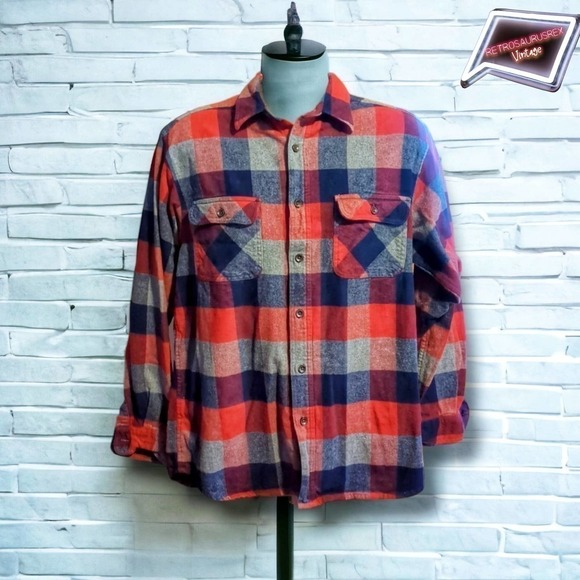 Vintage Men’s Field N’ Forest Blue Plaid Grunge Flannel Shirt, Large - Picture 6 of 8